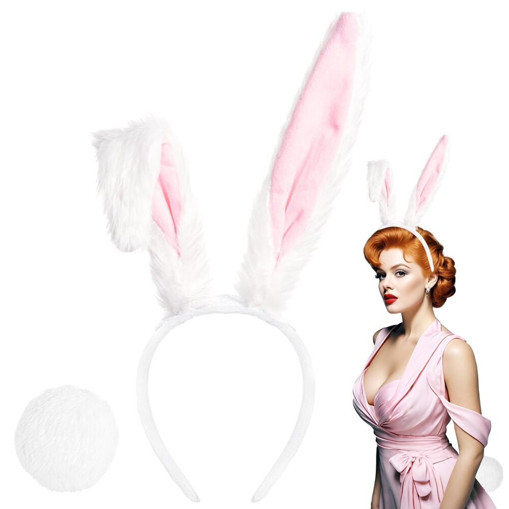 9662 White Bunny Ears And Tail, White Rabbit Ears And Rabbit